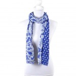 Blue Polka Dots & Floral Print Scarf