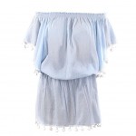 Dress light blue with pom pom